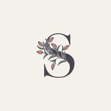 Ornate Initial Letter S logo icon, vector alphabet with flower and natural leaf designs