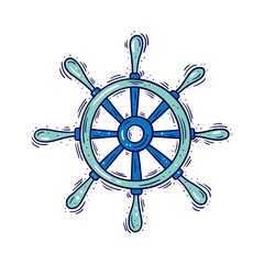 Fototapeta premium Vector illustration of a boat handwheel, hand drawn doodle icon, isolated