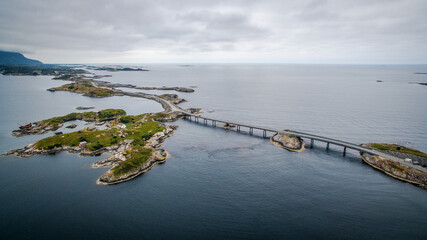 Atlantic road in Norway, the road from the bridges between the islands. view from above