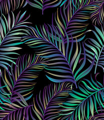 Jungle vector pattern with tropical leaves.Trendy summer print. Exotic seamless background.