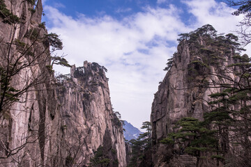Wonderful and curious sea of clouds and beautiful Huangshan mountain landscape in China. 