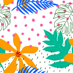 Collage contemporary floral seamless pattern. Modern exotic jungle plants. vector illustration design.