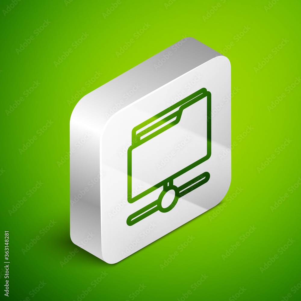 Poster isometric line ftp folder icon isolated on green background. software update, transfer protocol, rou