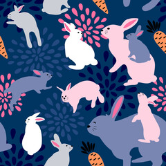 Cute easter bunnies seamless pattern. Great for textiles, banners, wallpapers, wrapping. Vector illustration design.