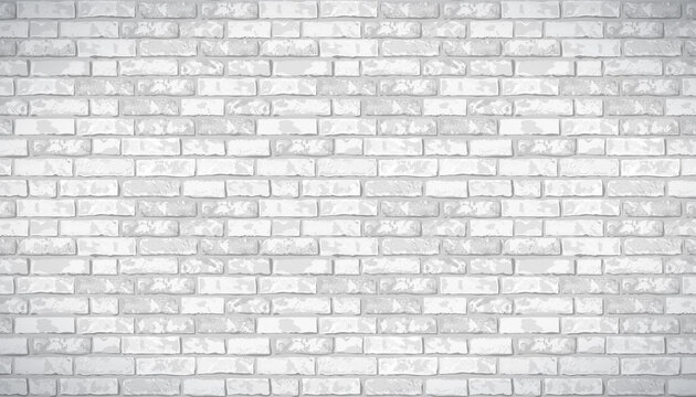 Realistic Vector brick wall pattern horizontal background. Flat wall texture. White textured brickwork for print, paper, design, decor, photo background, wallpaper