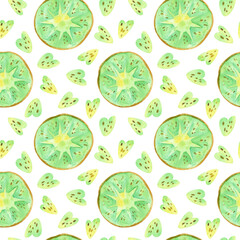 Kiwi fruit drawings seamless pattern. Summer tropical fruits hand drawn texture. Watercolor creative wallpaper, wrapping paper, textile design, scrapbooking, digital paper.