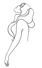 Abstract portrait of young pretty woman. Continuous one line drawing isolated on white. Vector illustration in simple modern style.