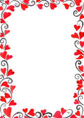 Red heart and black ivy watercolor hand painting background for decoration on Valentine's day and wedding events.