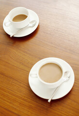 Two cups of coffee on the table
