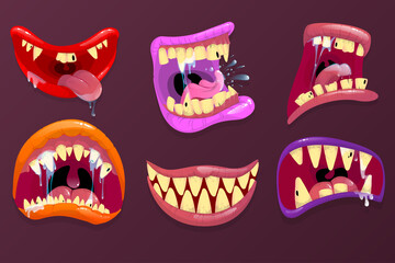 Scary mouth with sharp teeth and long tongue. 