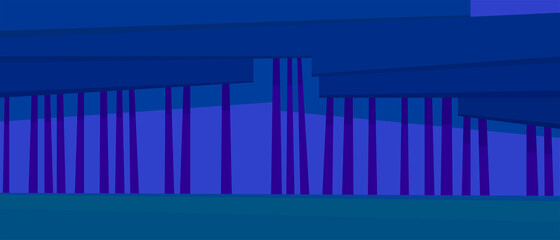 Obraz premium vector illustration, abstract geometric landscape, summer, pine, trees, forest, grass, night