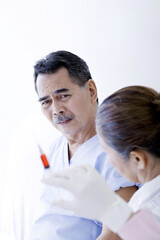 Elderly man afraid of injection