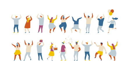 Vector party flat people. Dancing happy people. Birthday