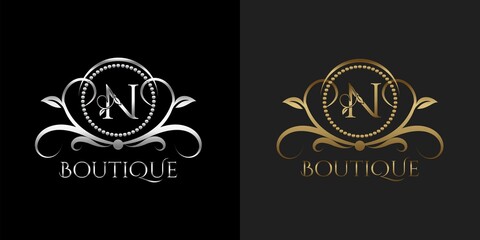 Fototapeta na wymiar Luxury Logo Letter N Template Vector Circle for Restaurant, Royalty, Boutique, Cafe, Hotel, Heraldic, Jewelry, Fashion