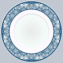 Decorative plate with round ornament in ethnic style. Fashion background with ornate dish. Vector illustration.