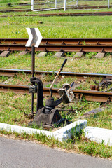 Vintage manual translator of railway arrows. The mechanism of the railway switch.