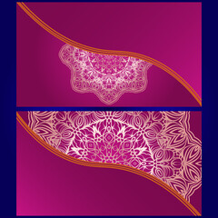 Invitation or Card template with floral mandala pattern. The front and rear side. Vector