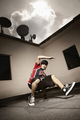 Young man breakdancing