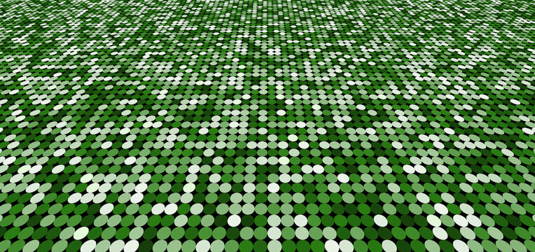 Abstract Pattern Green Shimmer Perspective Background With Circles Shiny Light And Dark. Mosaic Texture.