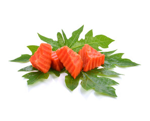sliced of ripe papaya isolated on white background