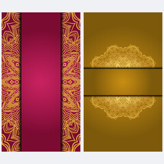 Vintage Invitation card with Mandala pattern. The front and rear side. Beautiful Ornament. Vector illustration.