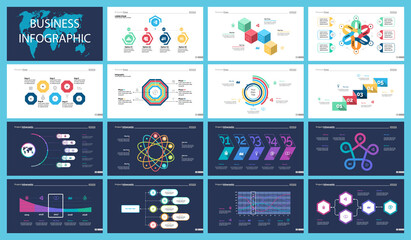 Colorful economics or production concept infographic charts set. Business design elements for presentation slide templates. For corporate report, advertising, leaflet layout and poster design. - obrazy, fototapety, plakaty