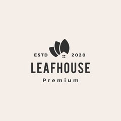 leaf house home mortgage roof architect hipster vintage logo vector icon illustration