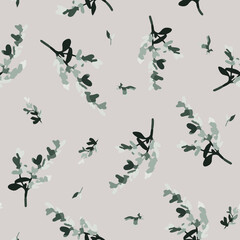Obraz na płótnie Canvas Seamless pattern. Watercolor botanical flowers, green leaves, branches. Vintage design for logo, wedding invitations, postcards, stickers, textile. Beige isolated background. Paper texture.