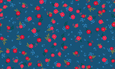 Seamless folk pattern in small wild flowers. Country style millefleurs. Floral meadow background for textile, wallpaper, pattern fills, covers, surface, print, gift wrap, scrapbooking, decoupage.