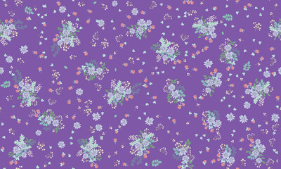 Fototapeta na wymiar Seamless folk pattern in small wild flowers. Country style millefleurs. Floral meadow background for textile, wallpaper, pattern fills, covers, surface, print, gift wrap, scrapbooking, decoupage.
