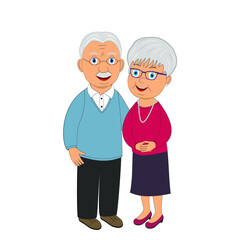 grandparents stand together on a white background, illustration, vector
