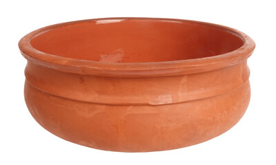 Clay pot natural dish bowl isolated on white background