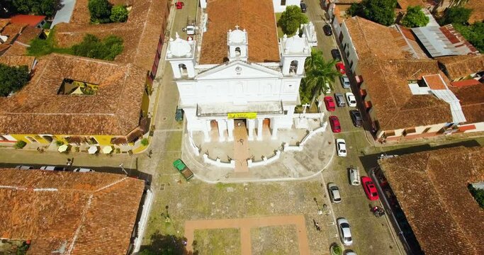 An aerial view of the top of the church in Suchitoto, El Salvador.