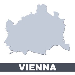 Vienna outline map. Vector map of Vienna city area borders with shadow