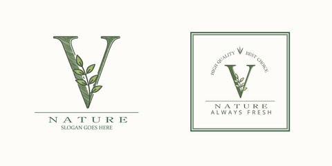 Nature Leaf Initial V Letter Logo, Vector design concept botanical for business identity © SimpenArt
