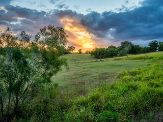 Sunset Over an Open Field