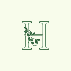 Nature H letter logo icon, antique ornate vector design Nature Floral Leaf Luxury concept for business.