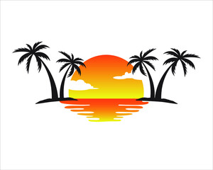 Obraz premium Palm trees on the beach with sunset on background | Tropical Island