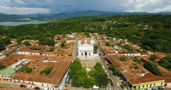 An aerial view of the small traditional town of Suchitoto, El Salvador.