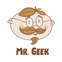 Mr. Geek with glasses, mustache and beard design logo vector stock