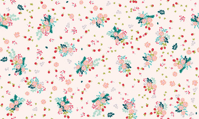 Seamless folk pattern in small wild flowers. Country style millefleurs. Floral meadow background for textile, wallpaper, pattern fills, covers, surface, print, gift wrap, scrapbooking, decoupage.