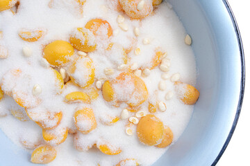 Cooking apricot jam. Apricots in sugar