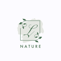 L initial letter square leaf nature floral logo template