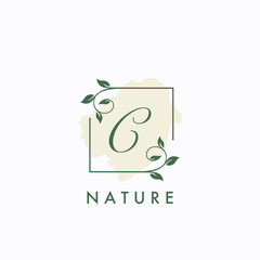 C initial letter square leaf nature floral logo template