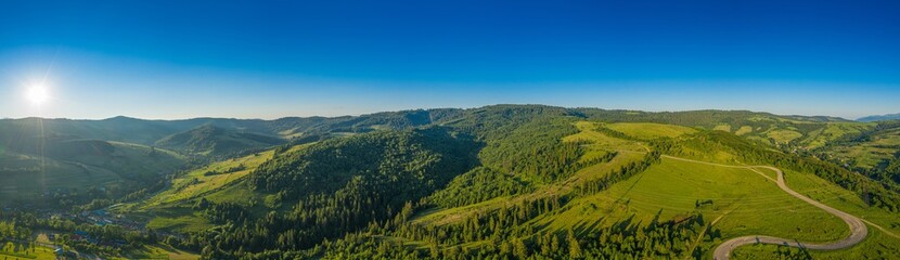 Summer evening. The mountain range of the Carpathian mountains.