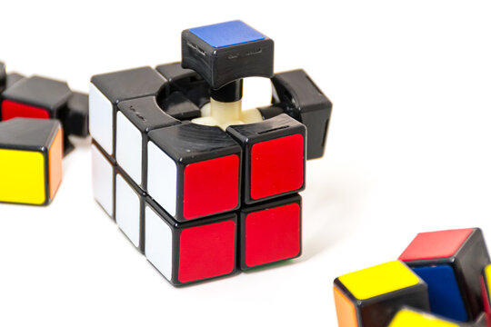 Pieces Of Rubik's Cube For Problem Solving On White Background