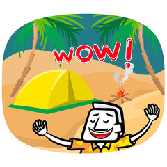 White man cartoon very happy scene vector summer holiday background