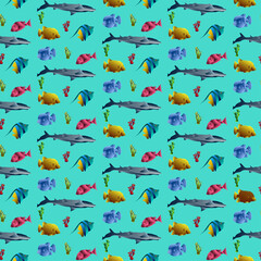 Blue Fish Seamless Pattern