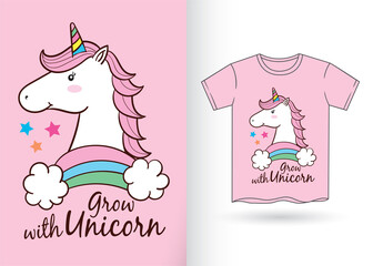 Cute unicorn cartoon for t shirt © charen_art