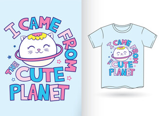 Cute planet cat cartoon for t shirt
